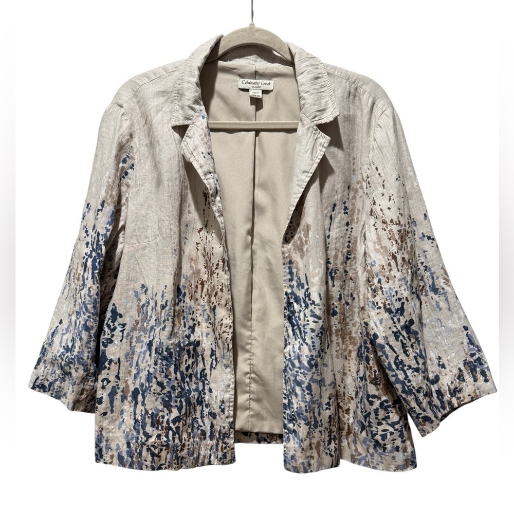 Coldwater Creek 100% Linen Abstract Print Blazer Jacket Size L